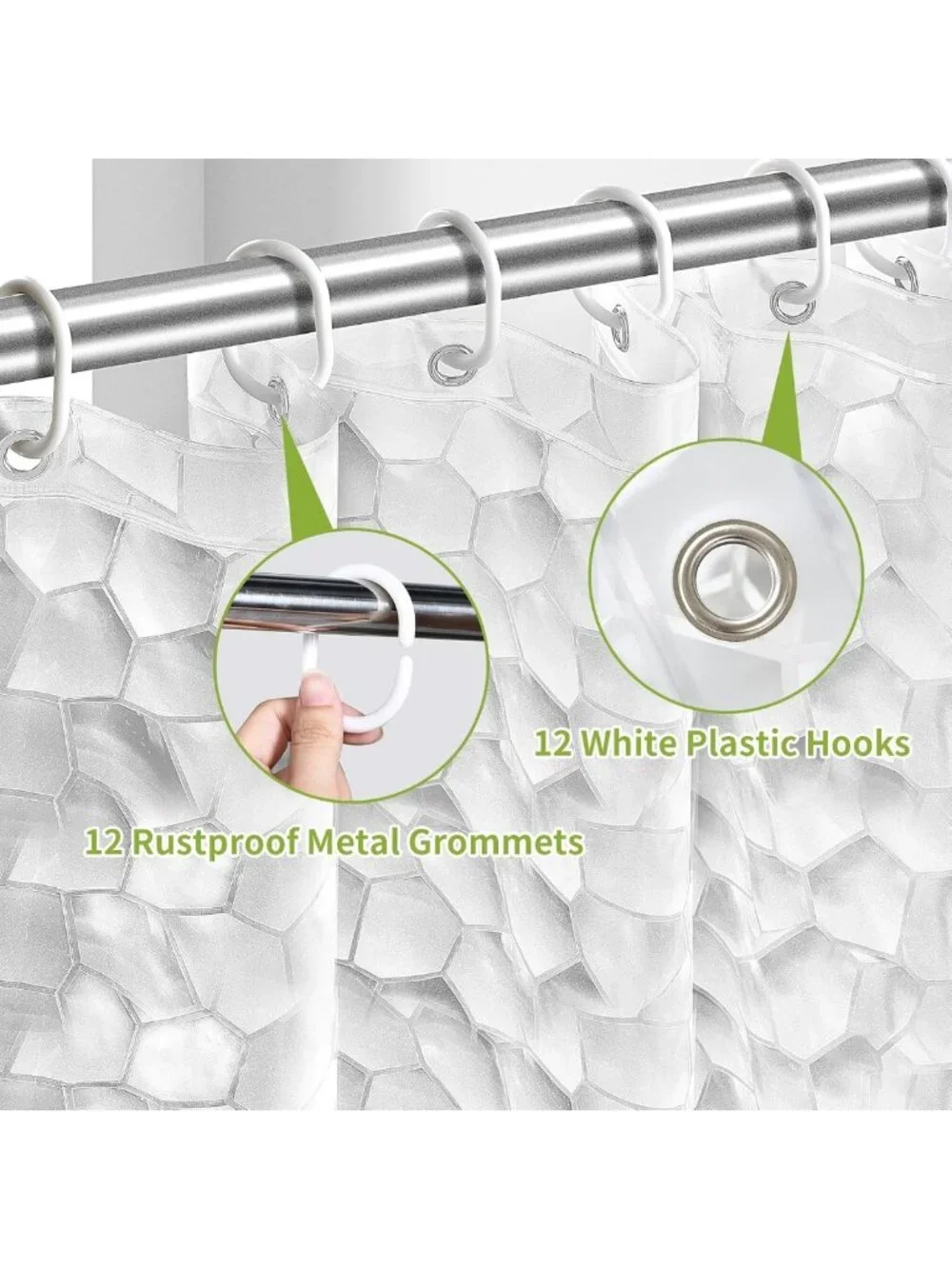 Waterproof Clear Shower Curtain Liner 72x78 inches - 3D Water Cube Design, 12
